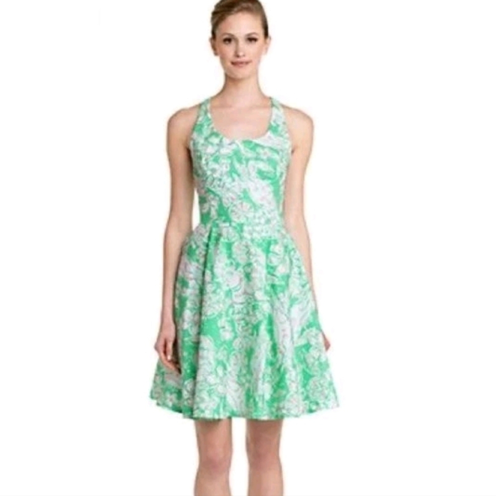 Lilly Pulitzer Zo Fit Flare Dress 4 Glenda Green Beach Bash